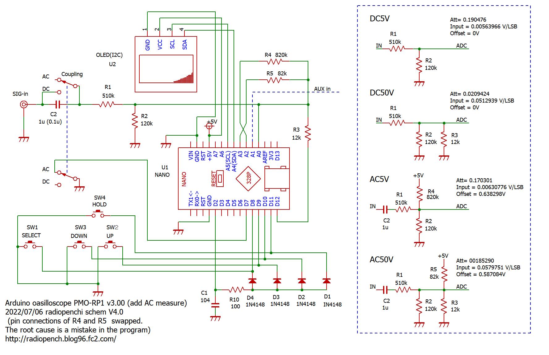 ACモード付Arduinoオシロの回路図V04