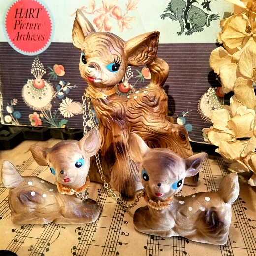 昭和レトロなバンビ親子の陶器人形(置物) - [Sold Out]過去の販売商品